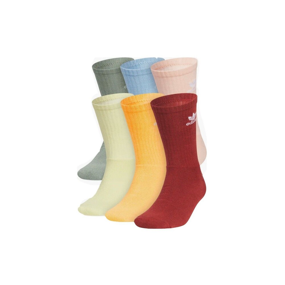 Adidas LARGE Trefoil 6-Pack Crew Socks Green Blue Pink Ted Yellow Orange
